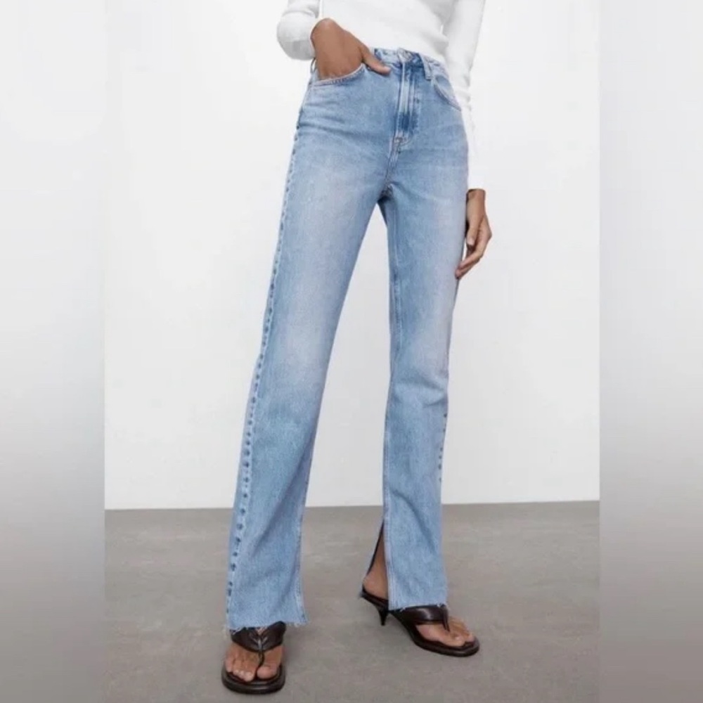 ZARA - High Rise Split Hem Slim Fit Jeans